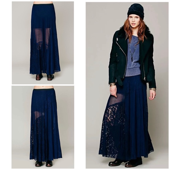 Free People Dresses & Skirts - Free People FP ONE Patchwork Lace Boho Maxi Skirt